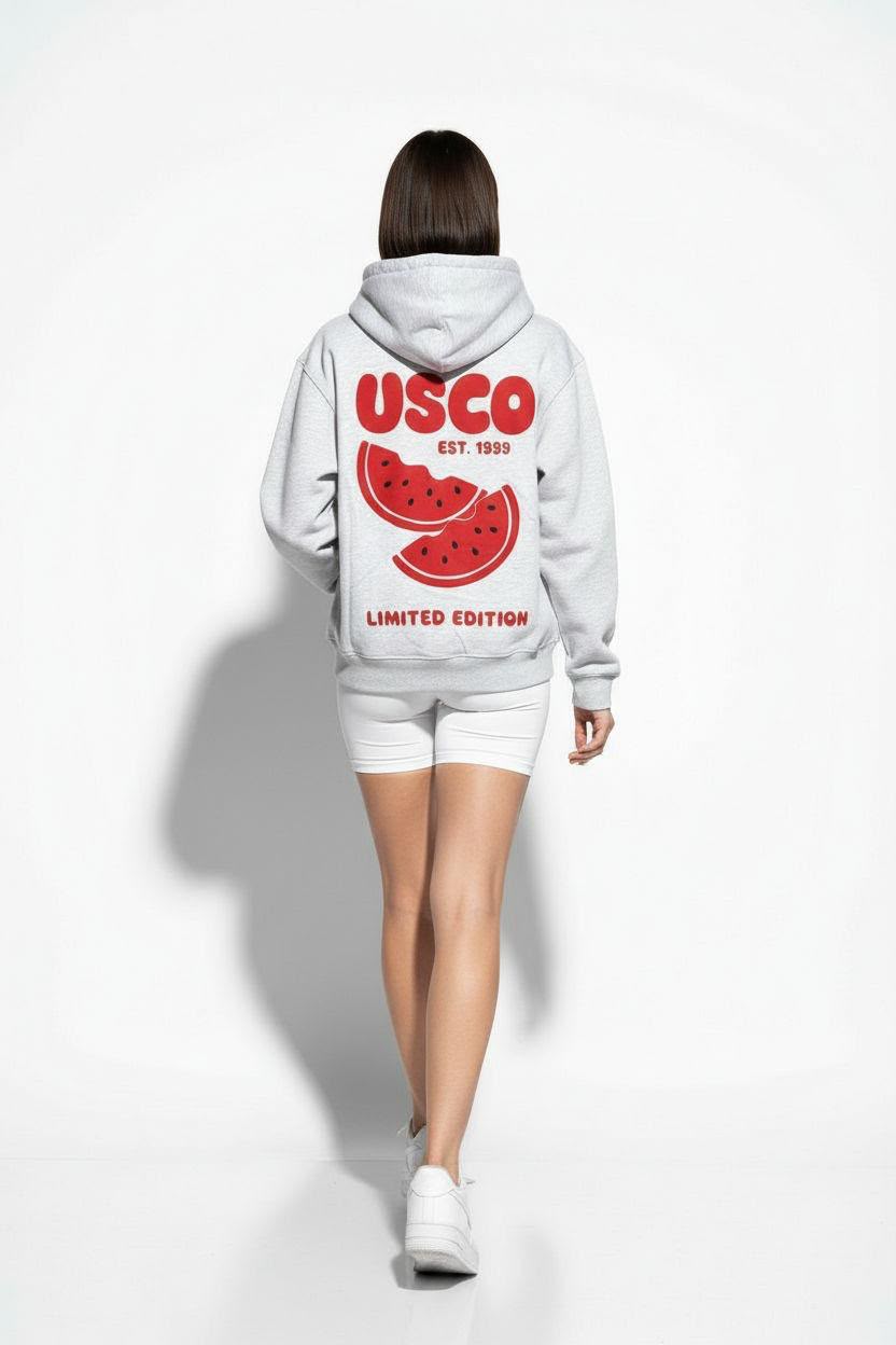 USCO Grey & Red Puff Print Hoodie