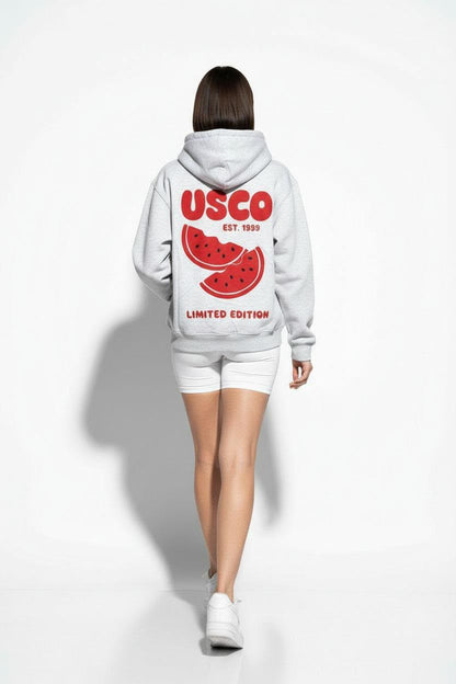 USCO Grey & Red Puff Print Hoodie