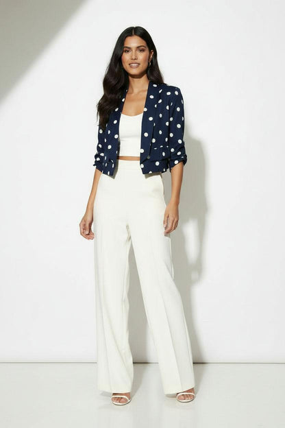 Chic Cropped Navy Polka Dot Blazer