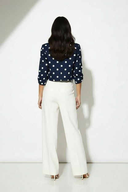 Chic Cropped Navy Polka Dot Blazer