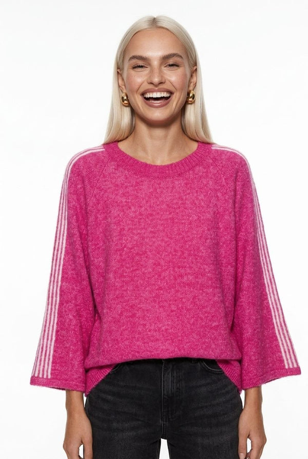 Pink Side-Stripe Oversized Knit Jumper