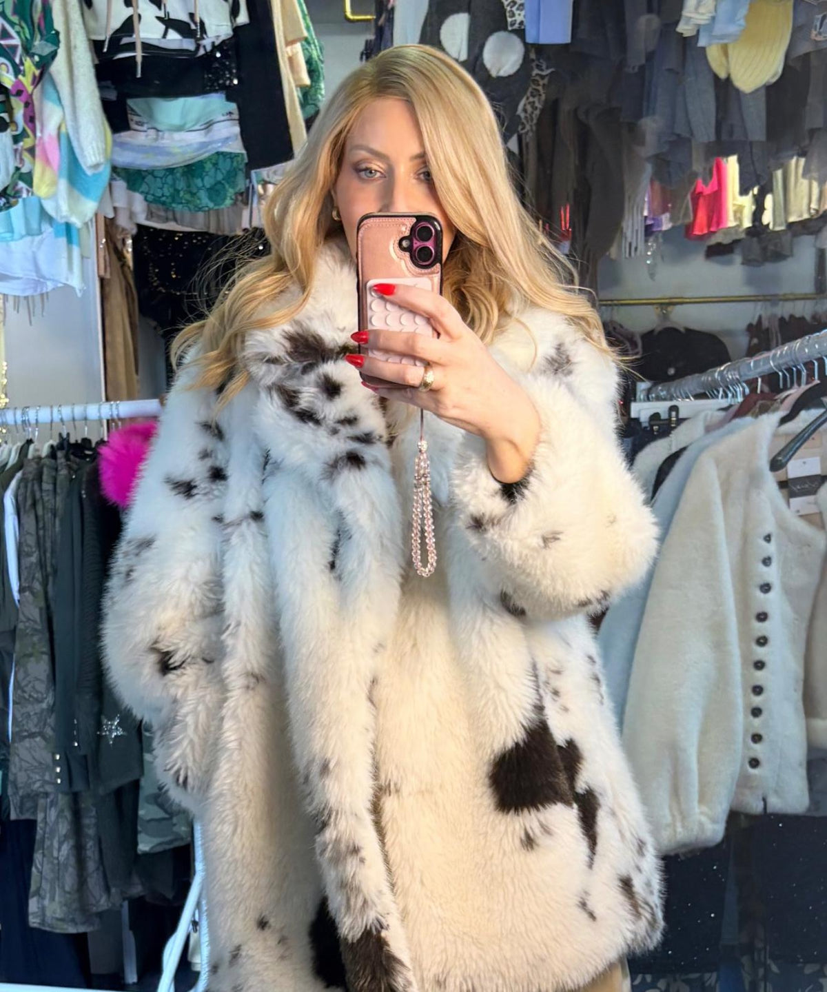 Spotted Faux Fur Coat