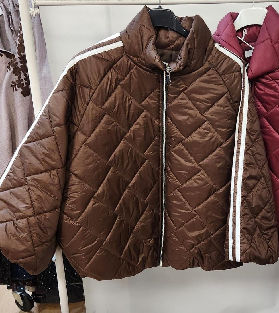 Wide Sleeved Striped Bomber Jacket Brown