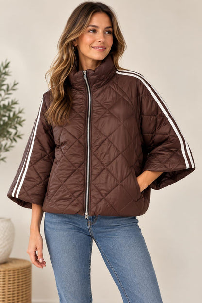 Wide Sleeved Striped Bomber Jacket Brown