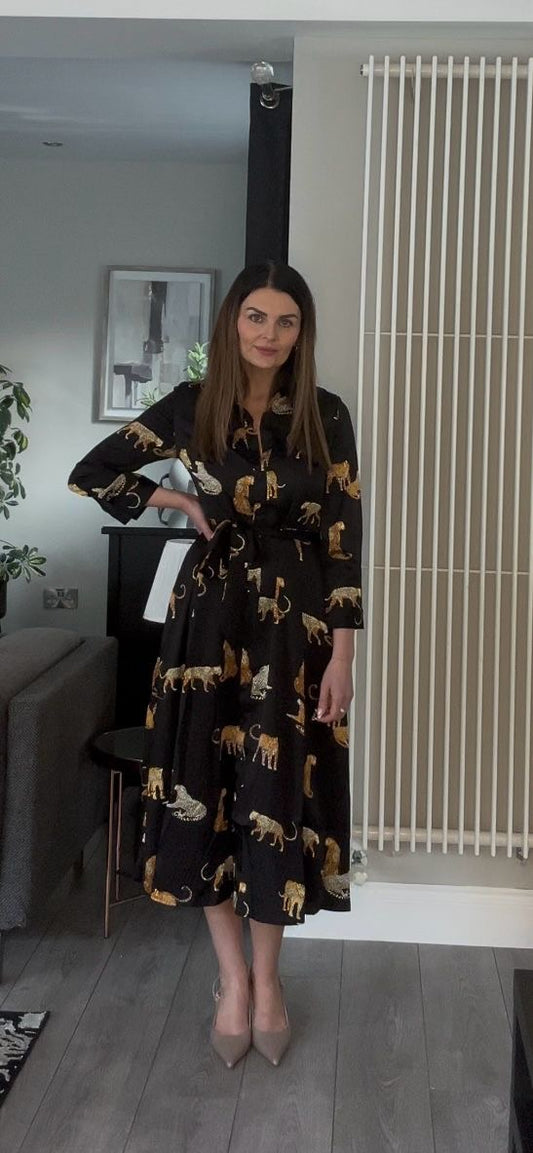 LARAS POCKET DRESS ANIAML BLACK