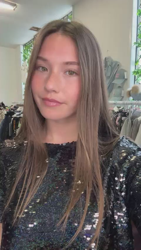 Black Crop Sequin Top