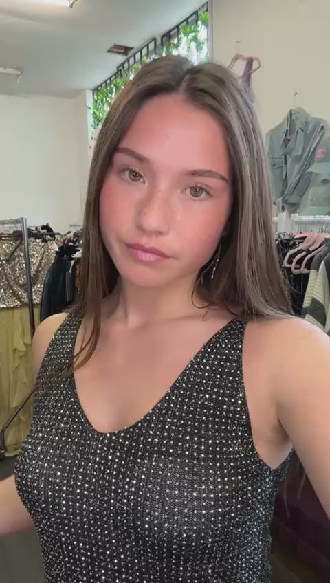 Black Swarovski Vee Neck Top
