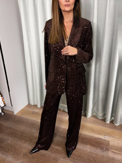 SEQUIN CHOCOLATE BROWN BLAZER