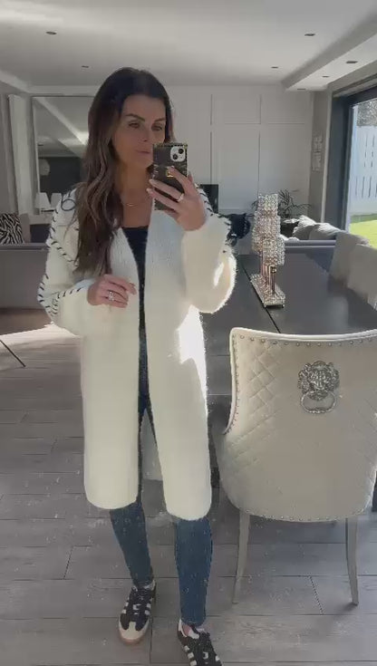 LARASFASHION WHITE LONG SOFT PIPED CARDI