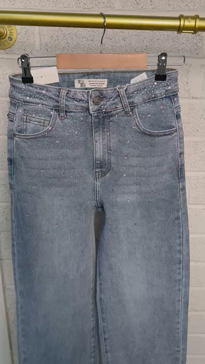 Pink Swarovski Crystal Denim Bootcut Jeans
