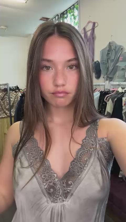 Pewter Lace & Silk Cami Top
