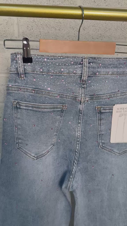 Pink Swarovski Crystal Denim Bootcut Jeans