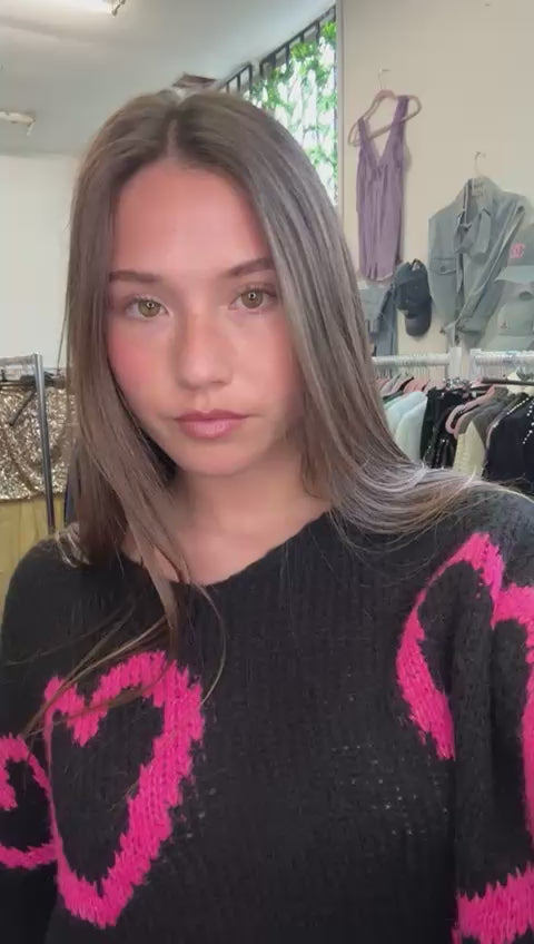 Black & Pink Love Heart Knitted Sweater