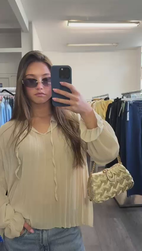Beige Pleat String Blouse