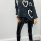 LARASFASHION HEART KNIT BLACK