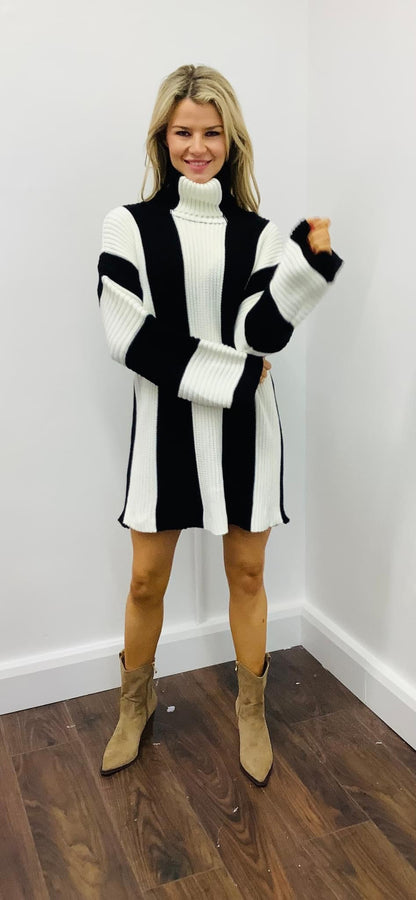LARA STRIPE KNIT DRESS BLACK