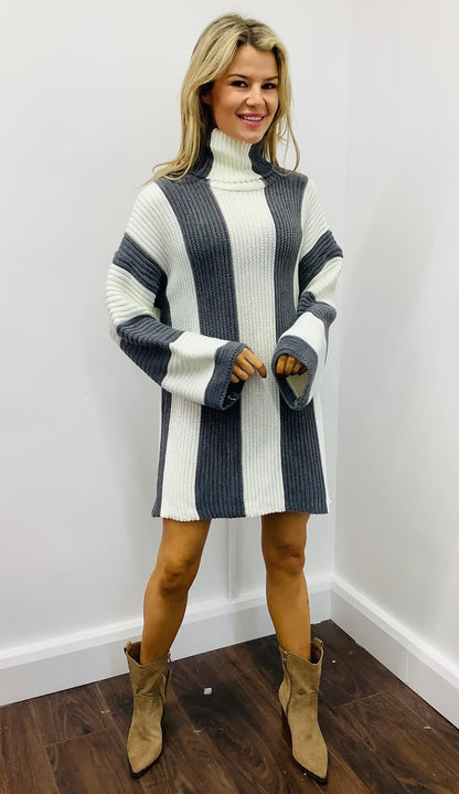 LARA STRIPE KNIT DRESS BLACK