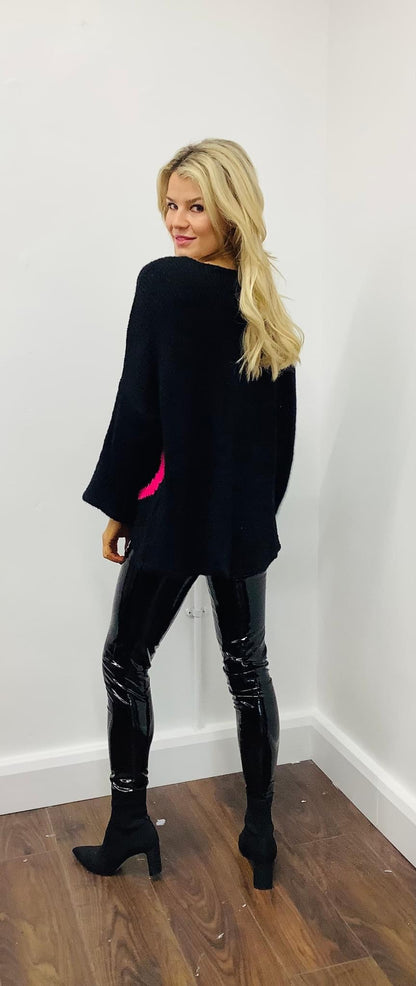 LARASFASHION HEART KNIT BLACK
