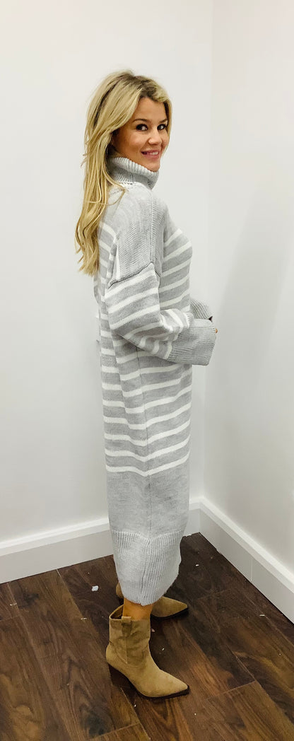 LARASFASHION GREY STRIPE JUMPER DRESS
