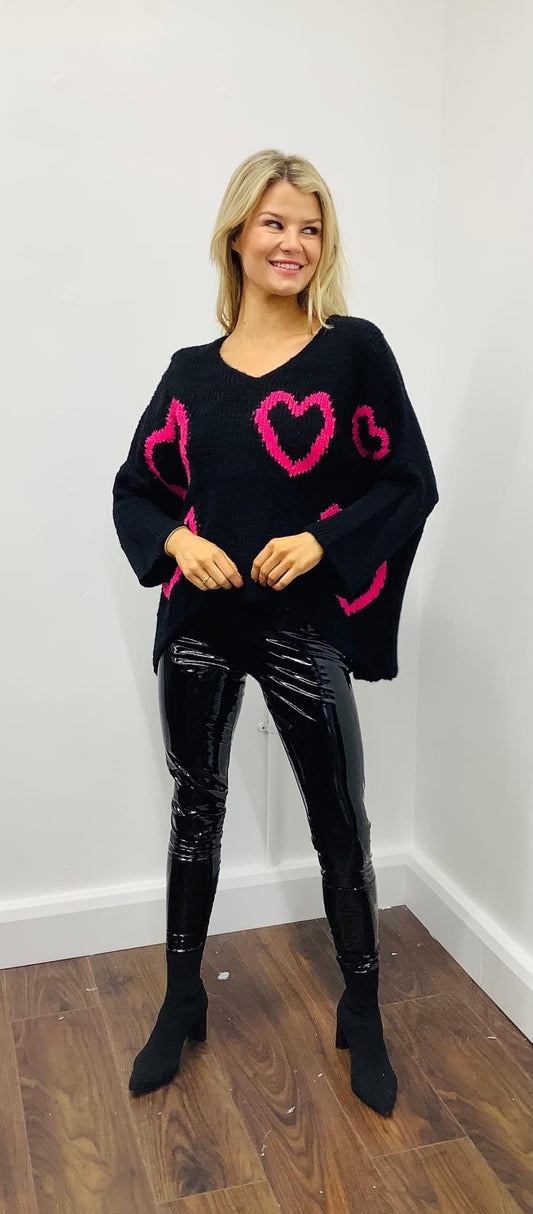 LARASFASHION HEART KNIT BLACK