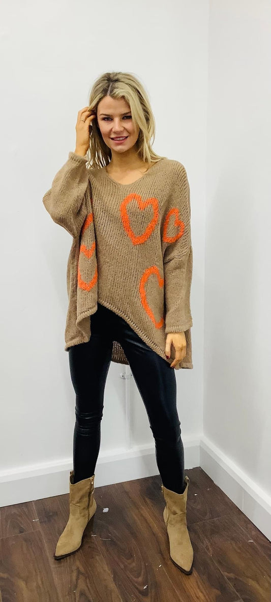 LARASFASHION HEART KNIT MOCCA
