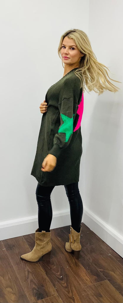 LARASFASHION STAR CARDI OLIVE